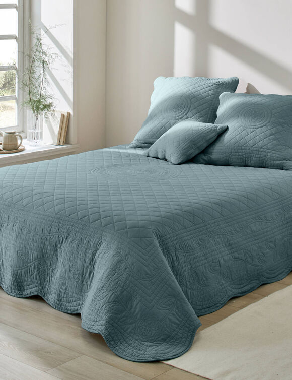 Effen bedsprei in boutisstijl Cassandre (grijsblauw) Effen bedsprei in boutisstijl Cassandre (grijsblauw)